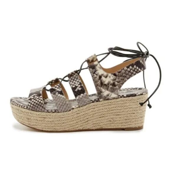 NWOB Michael Michael Kors Sofia Leather Espadrille Wedge Sandals - Picture 3 of 7
